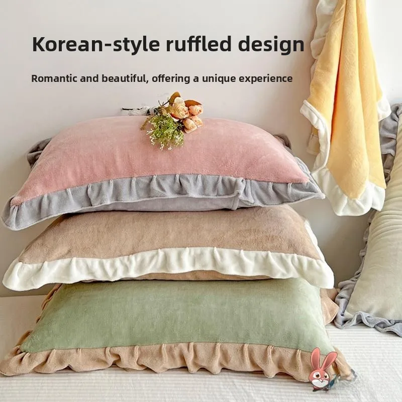 

2025 New Milk Velvet Pillowcase Pair 48x74cm Single Double Thi Coral Velvet Home Use Lace Pillow Cover for Children