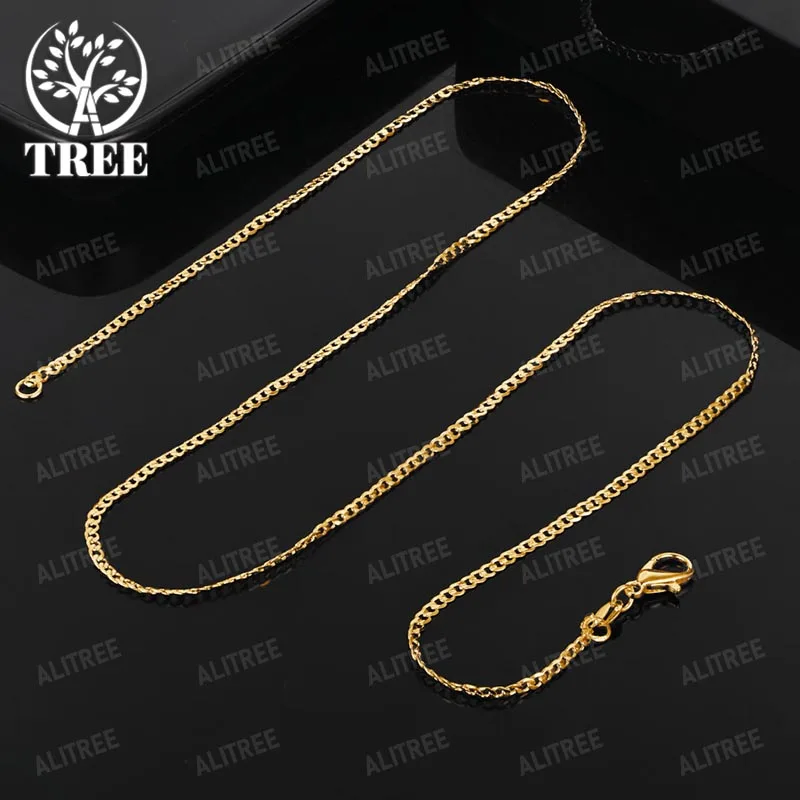 

ALITREE 18K Yellow Gold Men 2mm Cuban Chain Necklaces For Woman Fine Choker Fashion Party Wedding Birthday Jewelry Gift