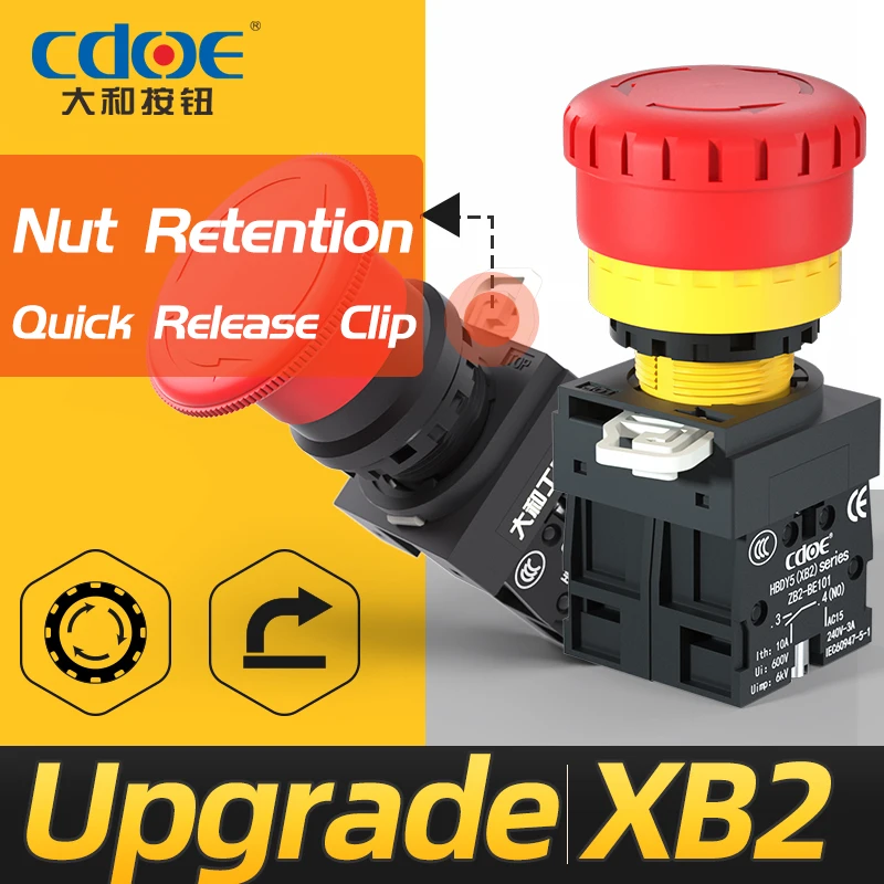

22mm IP65 NO/NC Red Mushroom Equipment e Stop Shut Off Emergency Stop Push Button Switch 600V 10 Amp