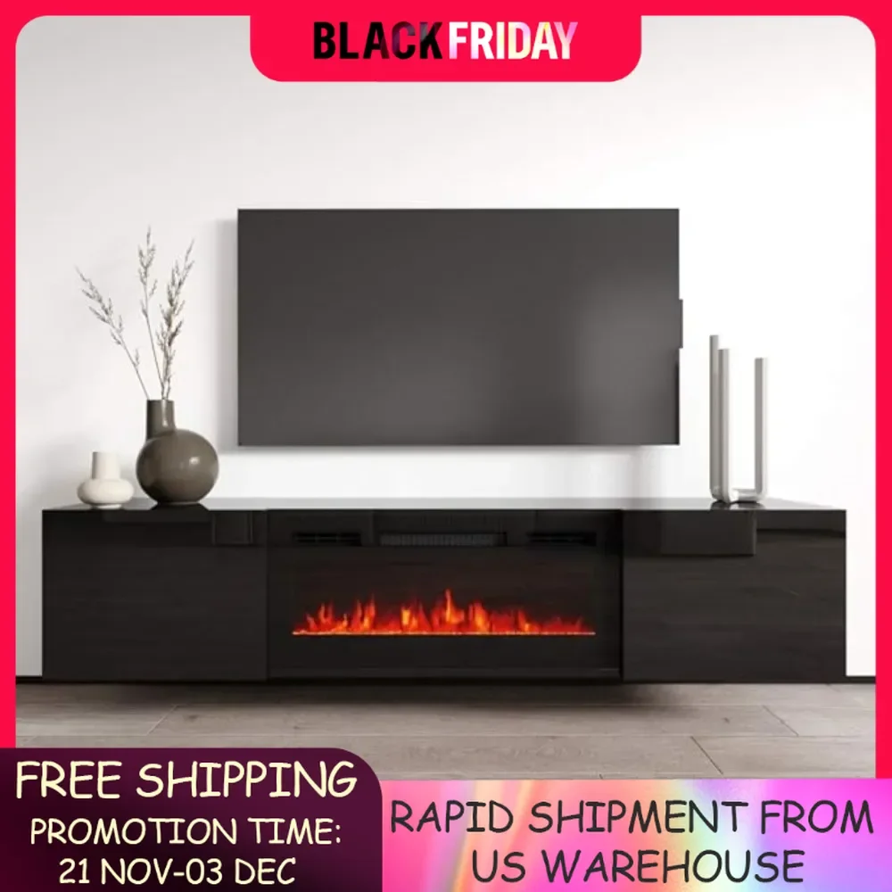 Luxe Floating Fireplace TV Stand for TVs up to 80