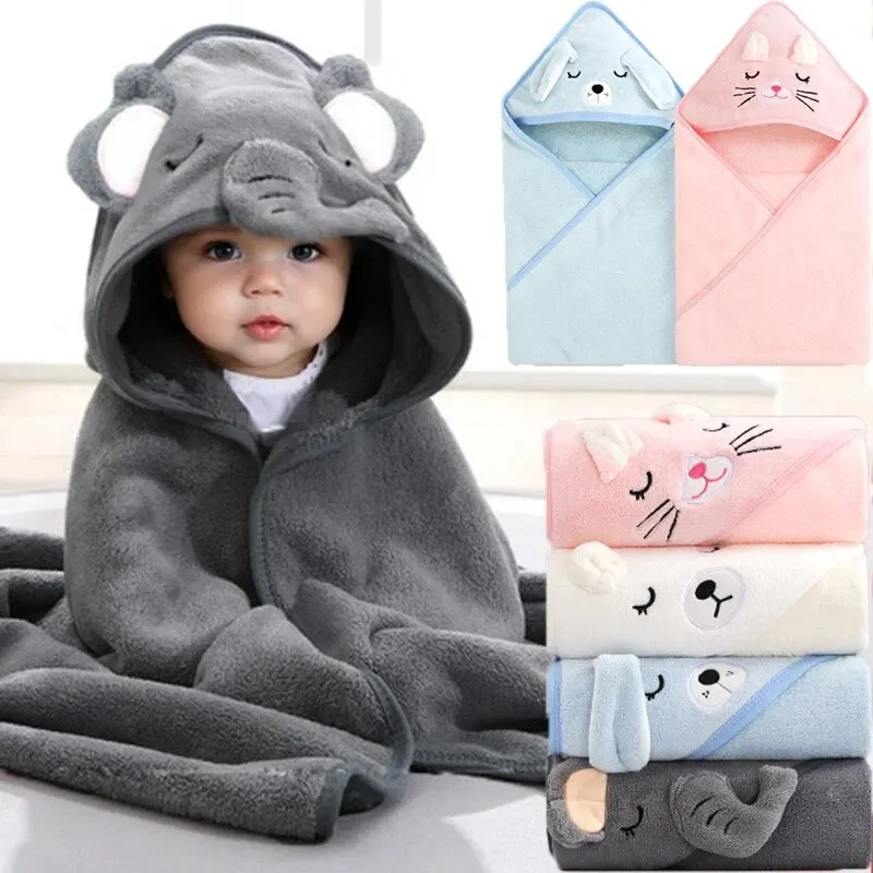 1 Pack Animal Baby Bathrobe Quick Absorbent Soft Cap Warm Coral Velvet Robe Bathrobe Baby Cuddle Bath Many Scenes