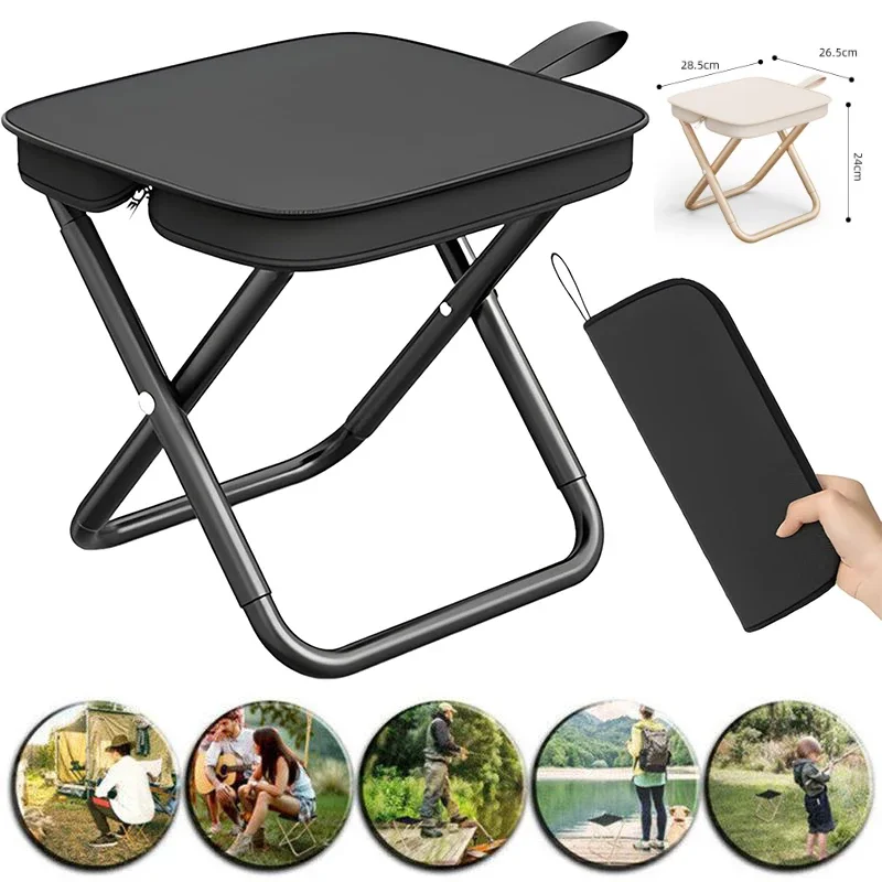 Multifunctional Outdoor Folding Chair Handbag Style Aluminum Alloy Ultra-Light Folding Stool for Camping Hiking BBQ Fishing