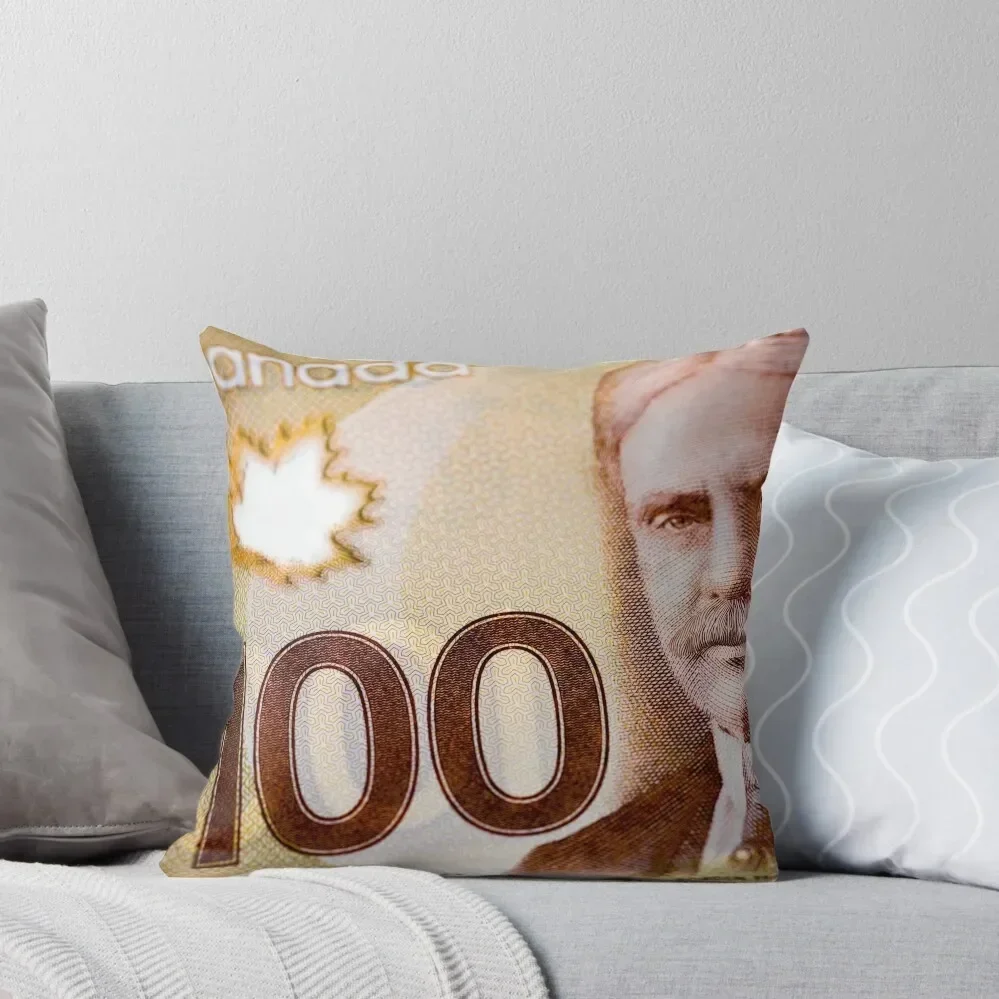 

Canadian 100 Dollar Bill Banknote Currency Throw Pillow Christmas Pillows Room decorating items pillow