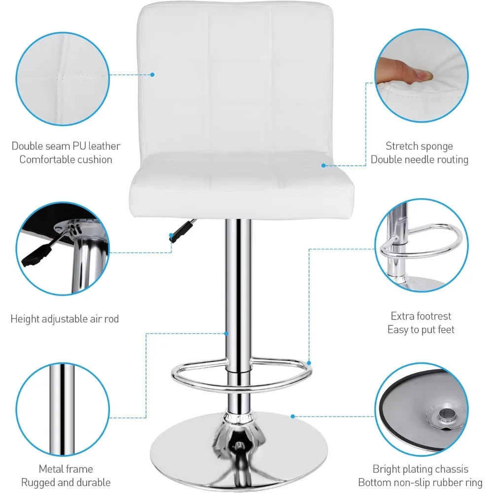 Bar Stools Set of 4 for Kitchen Island, Modern PU Leather Swivel Adjustable with Square Back Counter Height Swivel Ba
