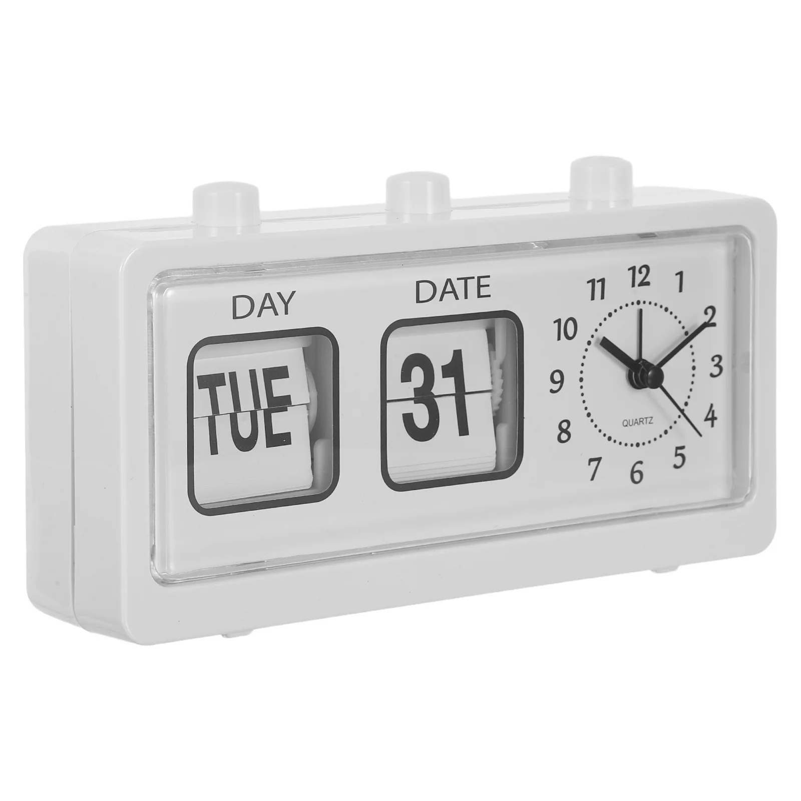 Orologio da tavolo con calendario manuale, design retrò con rotazione della pagina, non richiesto per i bambini che imparano l'ora, giorno, data, visualizzazione della sala studio