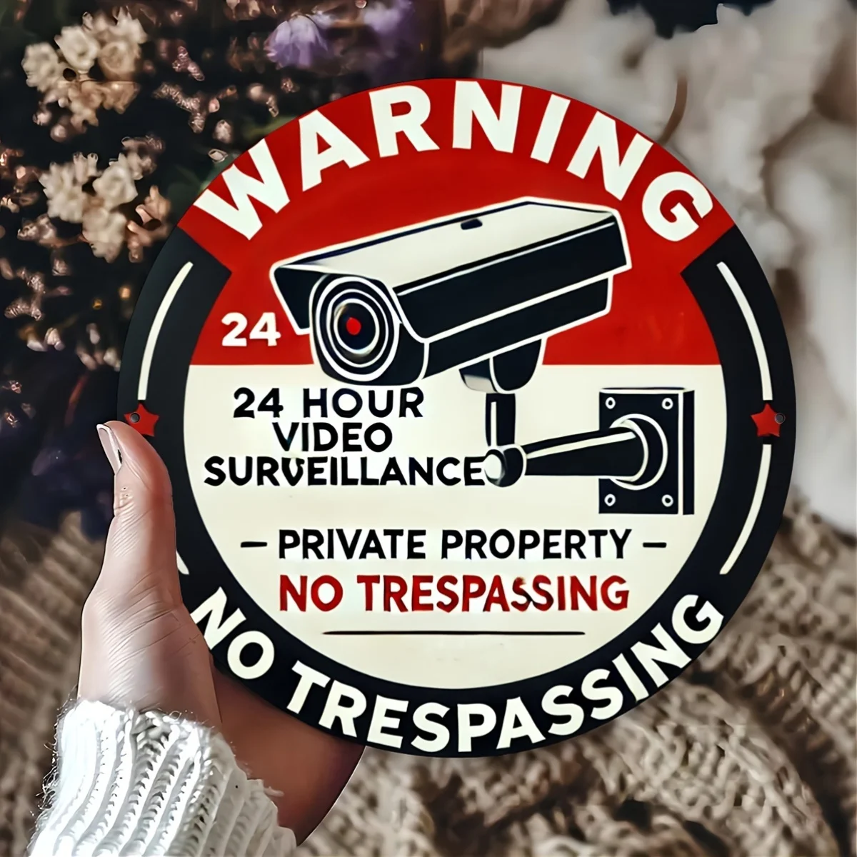 1pc Vintage-Style 24-Hour Video Surveillance Sign - Iron Warning Security Camera Sign for Private Property, No Trespassing Outdo