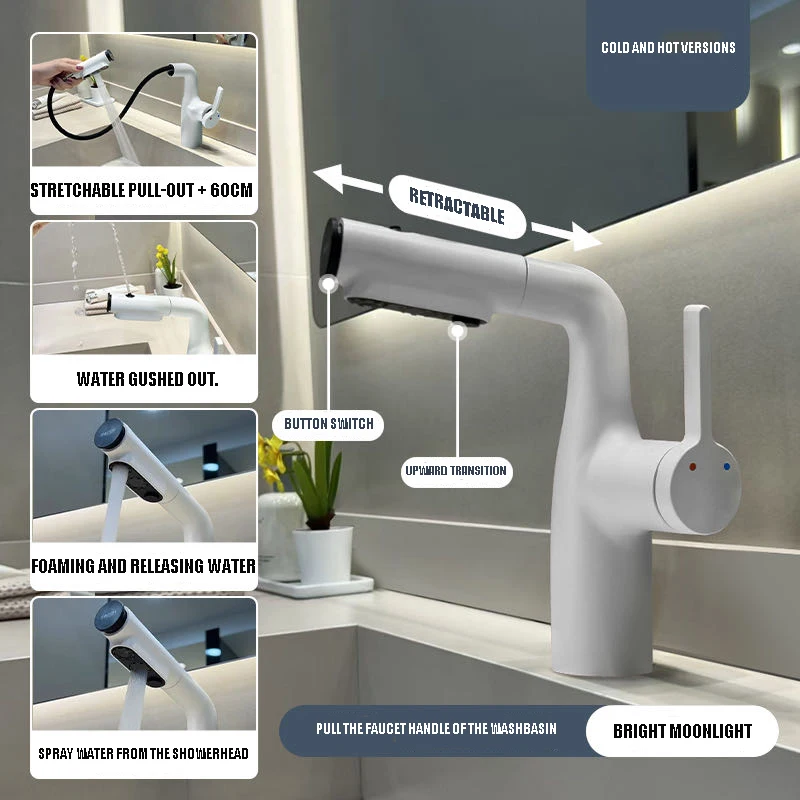 

New Fashion Bathroom Model - White Cold And Hot Style Splash-Proof Basin Faucet With Pull-Out Handle
