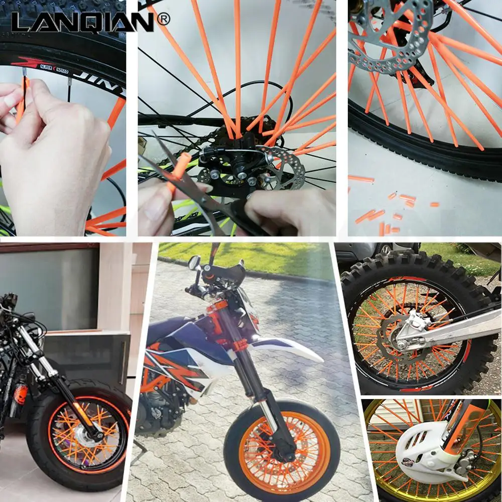 72Pcs/Pack Bike Wheel Spoke Protector Colorful Motocross Rims Skins Covers Off Road Bike Guard Wraps Kit Motorcycle Bike Guard