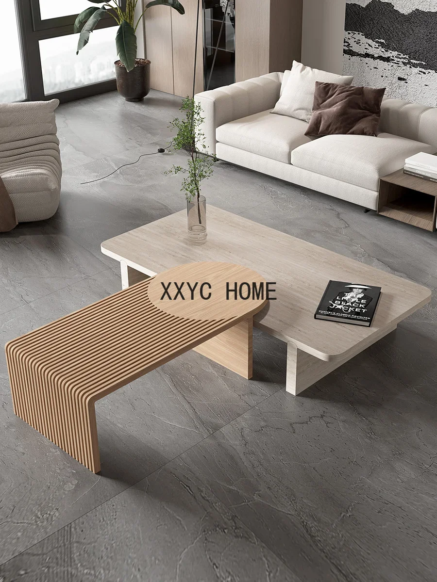 Tea Table Solid Wood Natural Cave Stone Combination Charming Style Personality Creative