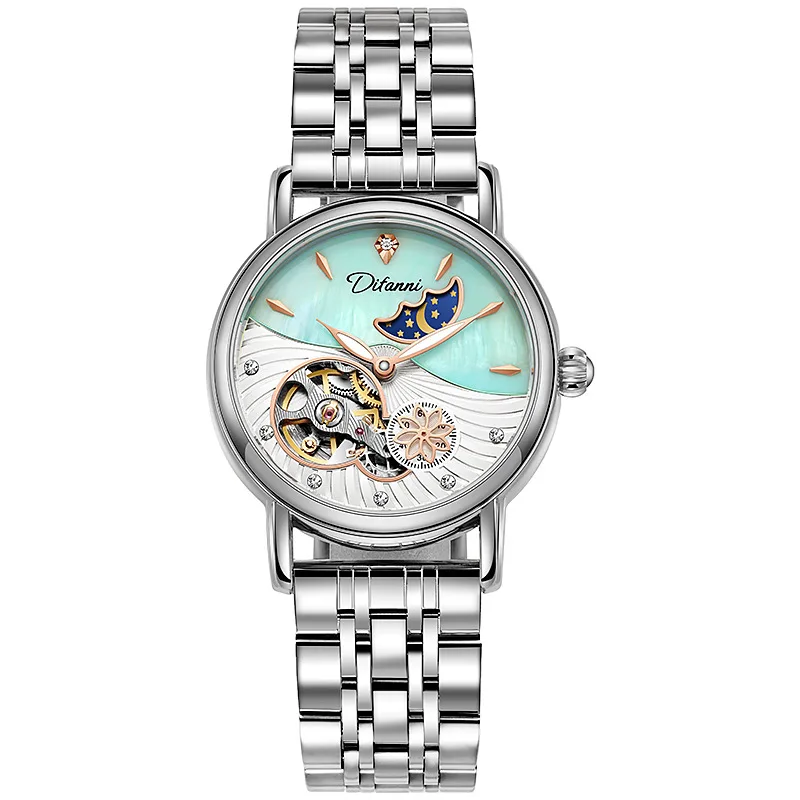 Women's Multifunction Mechanical Watch with Steel Band