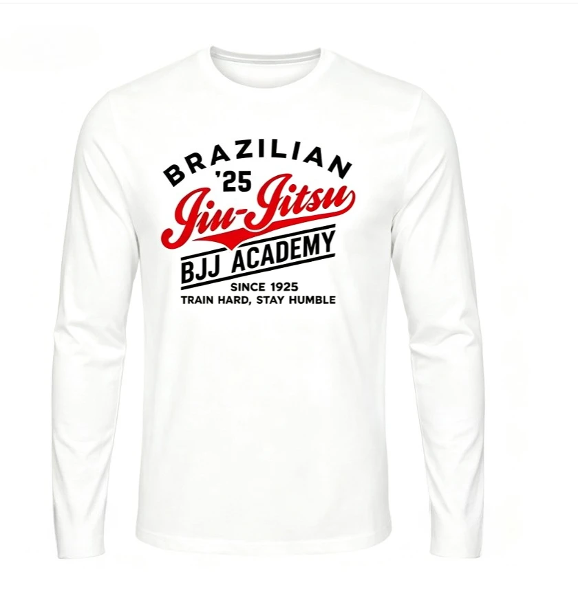 Brazilian Jiu Jitsu Pattern Long Sleeve T-shirt 3D Printed Retro Letter Printed Round Neck Casual Training Sports Daily Top