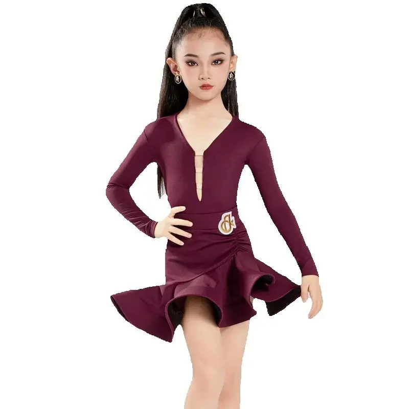 Crianças desempenho roupas de dança meninas padrão nacional vestidos de dança de salão crianças samba traje de dança latina sl14156