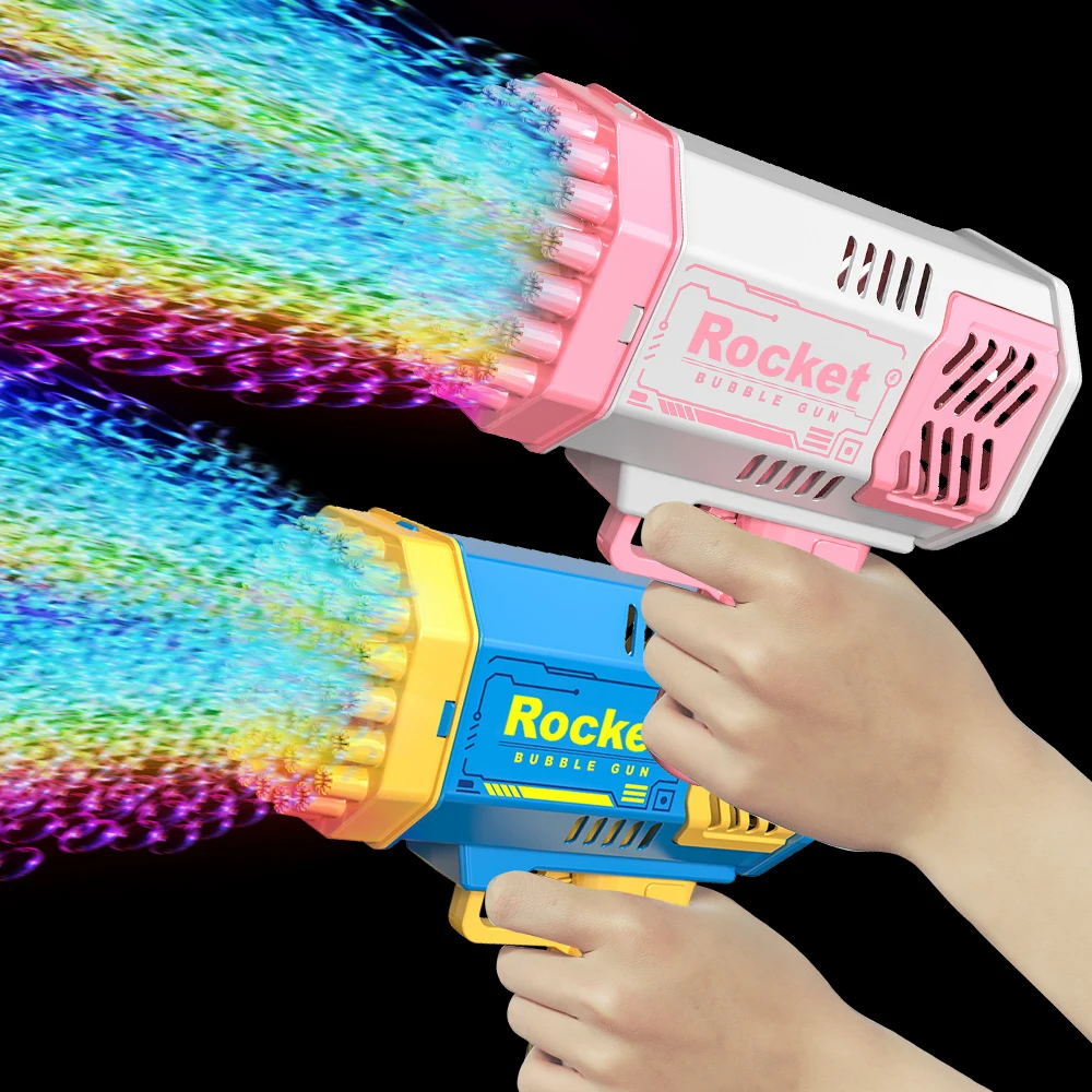 40 Holes Electric Rocket Bubble Gun Toy Bubbles Machine Automatic Soap Blower with Light Summer Outdoor Party Games Child Gift