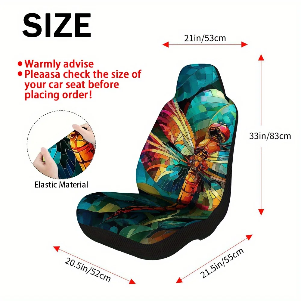 2pcs Vibrant Dragonfly In Jungle Print Car Seat Covers – Front Seat Protectors For Cars, SUVs & Sedans, Durable Design, Easy To