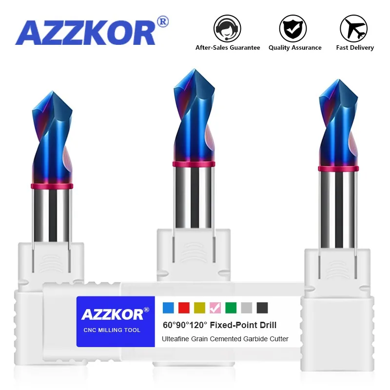 AZZKOR HRC65 trapano per centraggio smusso con rivestimento Nano blu in carburo di acciaio al tungsteno a 2 lame per centro di lavoro CNC utensili a