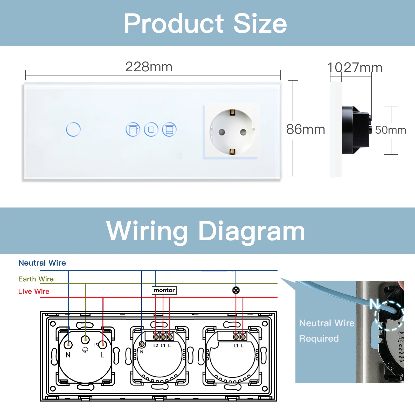 BSEED Zigbee Roller Shutter Switches Smart Roller Blinds  With Light Touch Switch EU Wall Socket USB Tuya Smart Life App Control