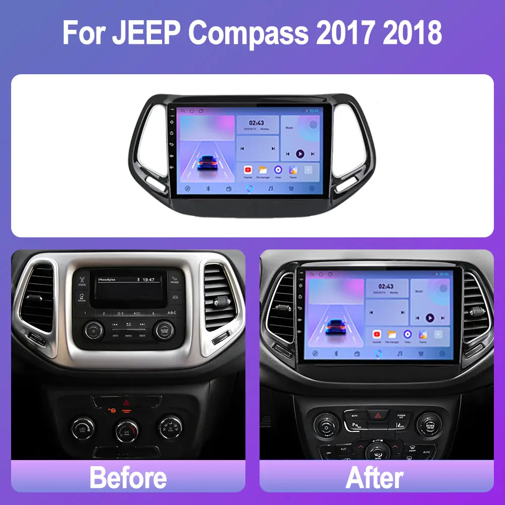 Android 14 Car Radio For JEEP Compass 2017 2018 Stereo Multimedia Video Player Navi GPS CarPlay Autoradio Auto DSP DVD No 2din
