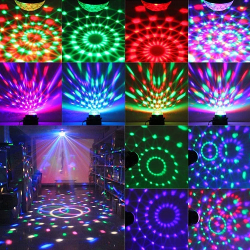 DJ Party Light Colorful LED Stage Light for Home KTV Bar Xmas EU Plug RGB Laser Projector Lamp Sound Activated Rotating