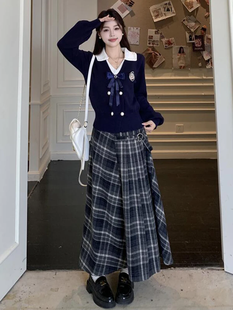 

Комплект из топа и юбки в клетку для женщин: осенне-зимний модный наряд, юбка миди большого размера с расклешенным подолом