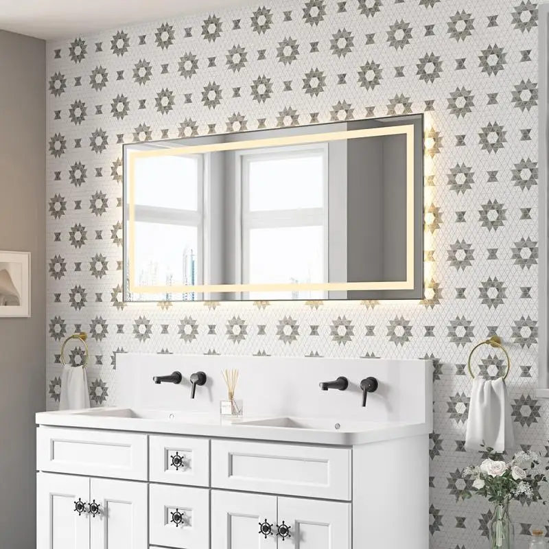 

60" x 28" LED Vanity Mirror with Front & Backlight, Wall-Mounted, Aluminum Frame, Anti-Fog, Memory Function, 3 Color Options,