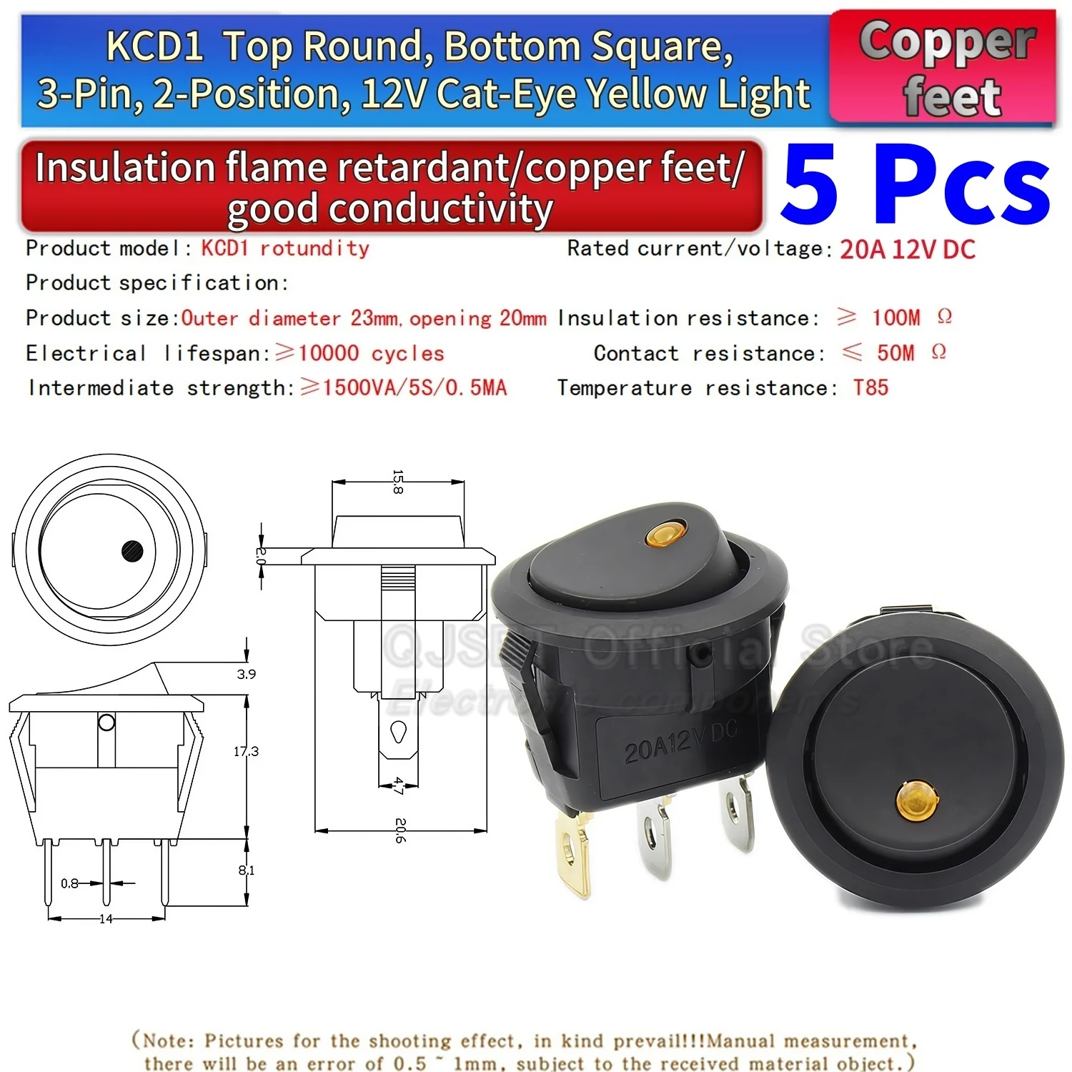 5 Stück KCD1 EIN-AUS-EIN 2/3/4-Pin 2/3-Positionen Einrastbarer 6A 220V Grüner Roter LED Runder Wippschalter für Haushalt DIY Ersatz – Detail 21