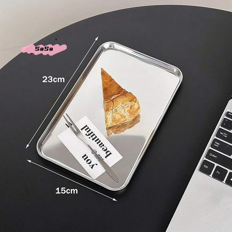 S-Nordic Stainless Steel Rectangular Coffee Shop Pallet Storage Disk Net Snack Cake Dish Dining Dessert Plate Kitchen Dish Tray view 6