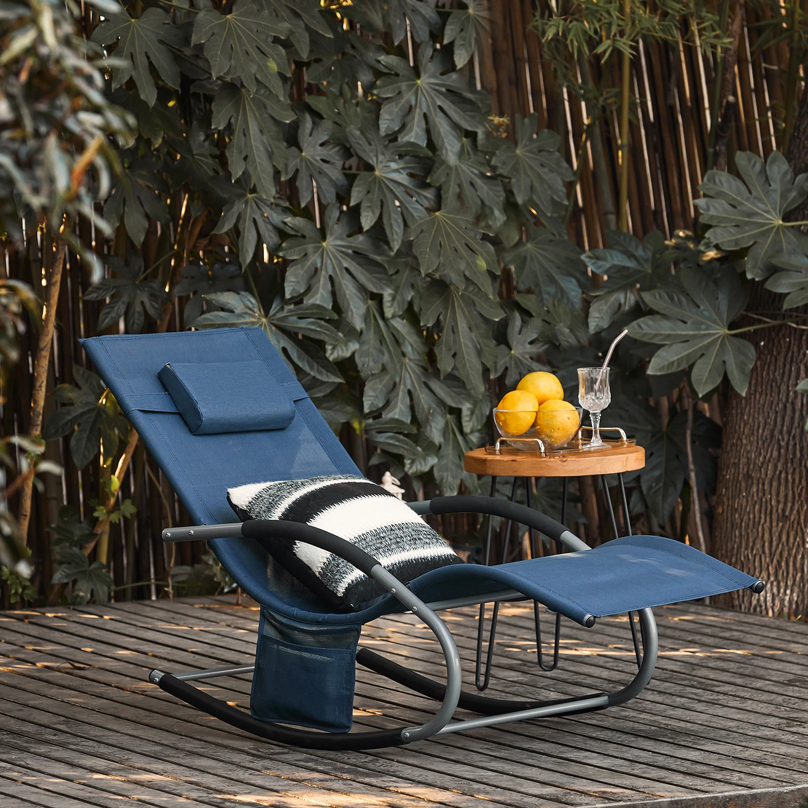 SoBuy OGS28 Sonnenliege Gartenliege wetterfest Liegestuhl Schaukelstuhl mit Kopfkissen Outdoor Terrasse Balkon Camping bis 150kg – Detail 26