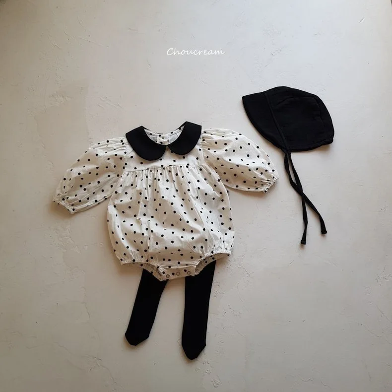 2024 Spring New Baby Girl Long Sleeve Pokal Dot Bodysuit Infant Peter Pan Collar Princess Jumpsuit Newborn Toddler Clothes 0-24M