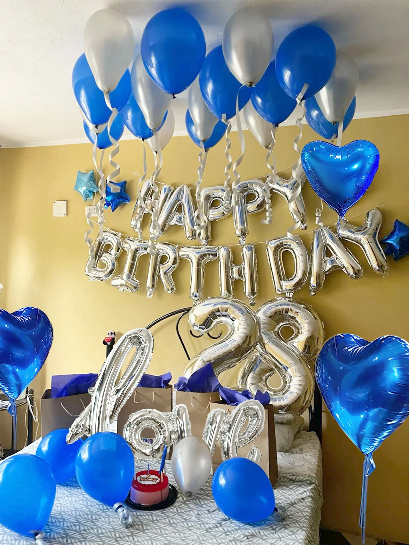41 قطعة من بالونات عيد الميلاد السعيدة الزرقاء، مناسبة لحفلات أعياد الميلاد أو دش الزفاف، الخلفية أو الذكرى السنوية أو زينة عيد الحب #5