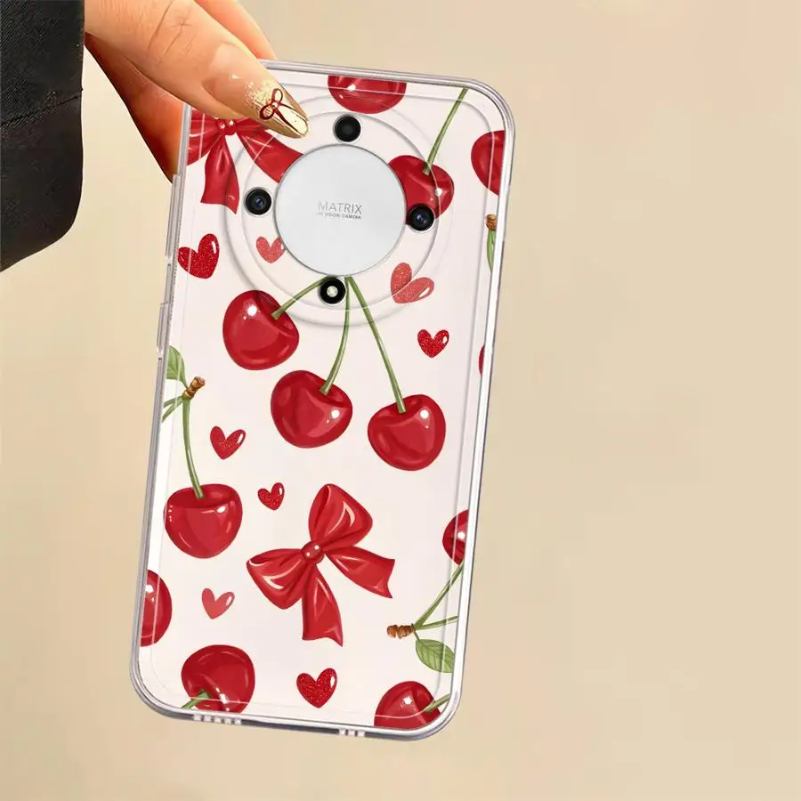 Coque à motif de fraise imprimé dessin animé, transparente et souple, pour Honor X9b X9a 90 Lite Y9 Prime 2019 X8b X7b