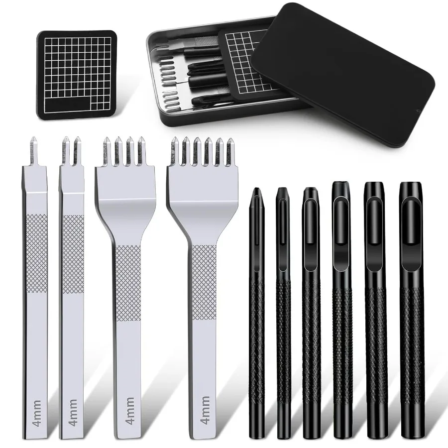 الجلود خياطة لكمة ثقب أداة تخريم مجموعة 4 مللي متر 1 2 4 6 الشق لكمة إزميل ثقب دائري لكمة ل حزام (استيك) ساعة حزام من الجلد D