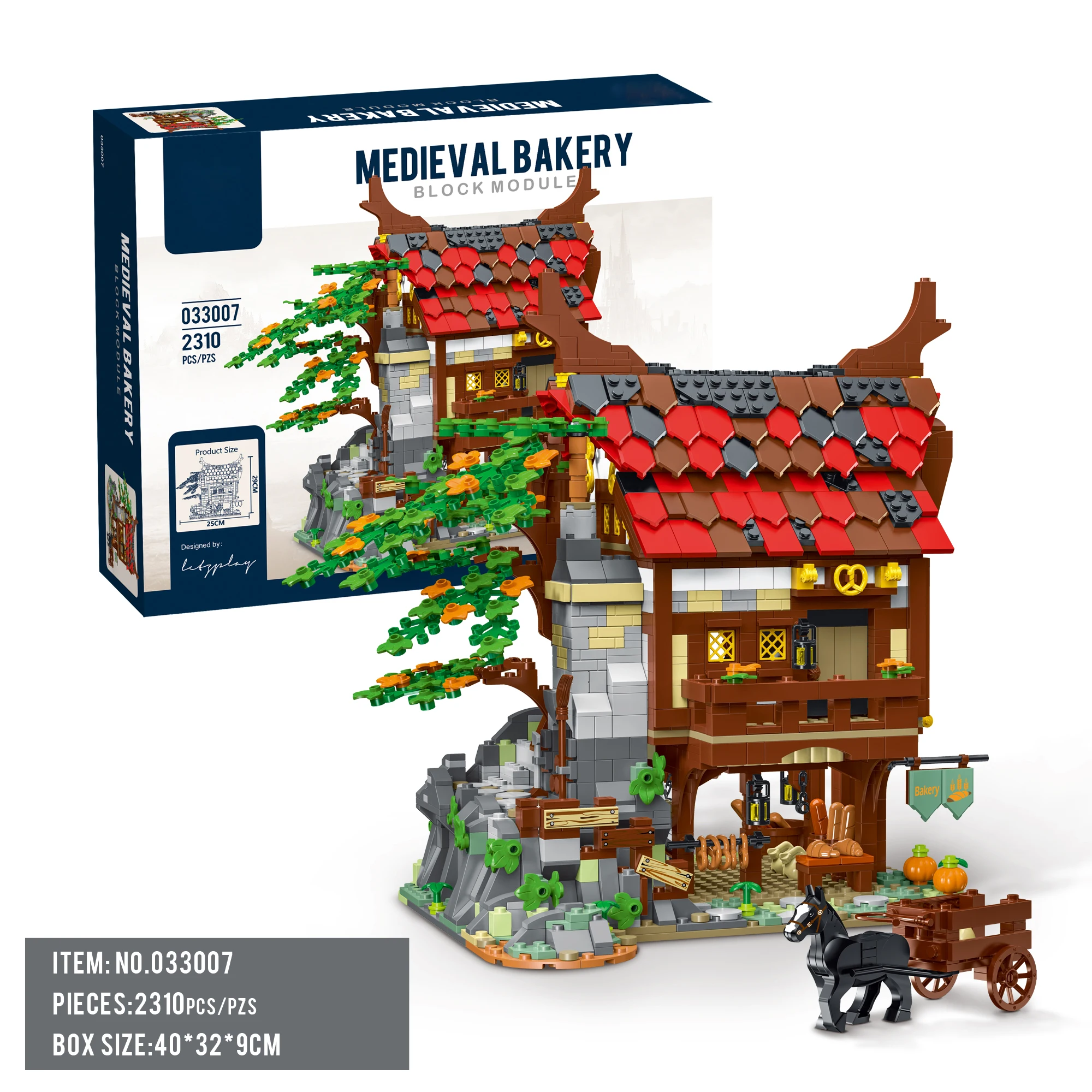 Zestaw klocków konstrukcyjnych Średniowieczna Piekarnia, ozdoby na biurko, model domu z widokiem na ulicę do samodzielnego montażu, prezent na urodziny dla dzieci
