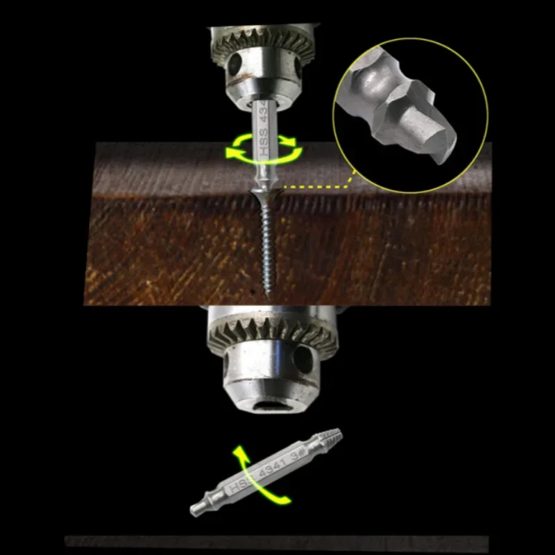 4ชิ้นตัวแยกสกรูไทเทเนียมหัวคู่สลักเกลียวแตกเสียหายสำหรับงานไม้เครื่องมือถอดดอกสว่านย้อนกลับได้ง่าย