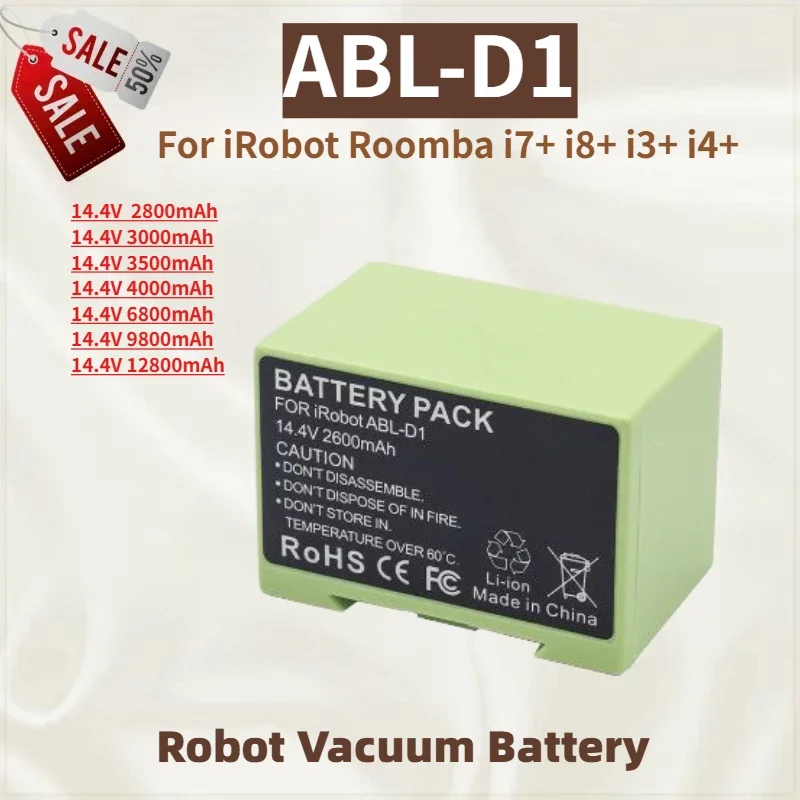 

High Capacity ABL-D1 Battery 14.4V 12800mAh for iRobot Roomba i7+ i8+ i3+ i4+ Robot vacuum High Quality Replacement Battery