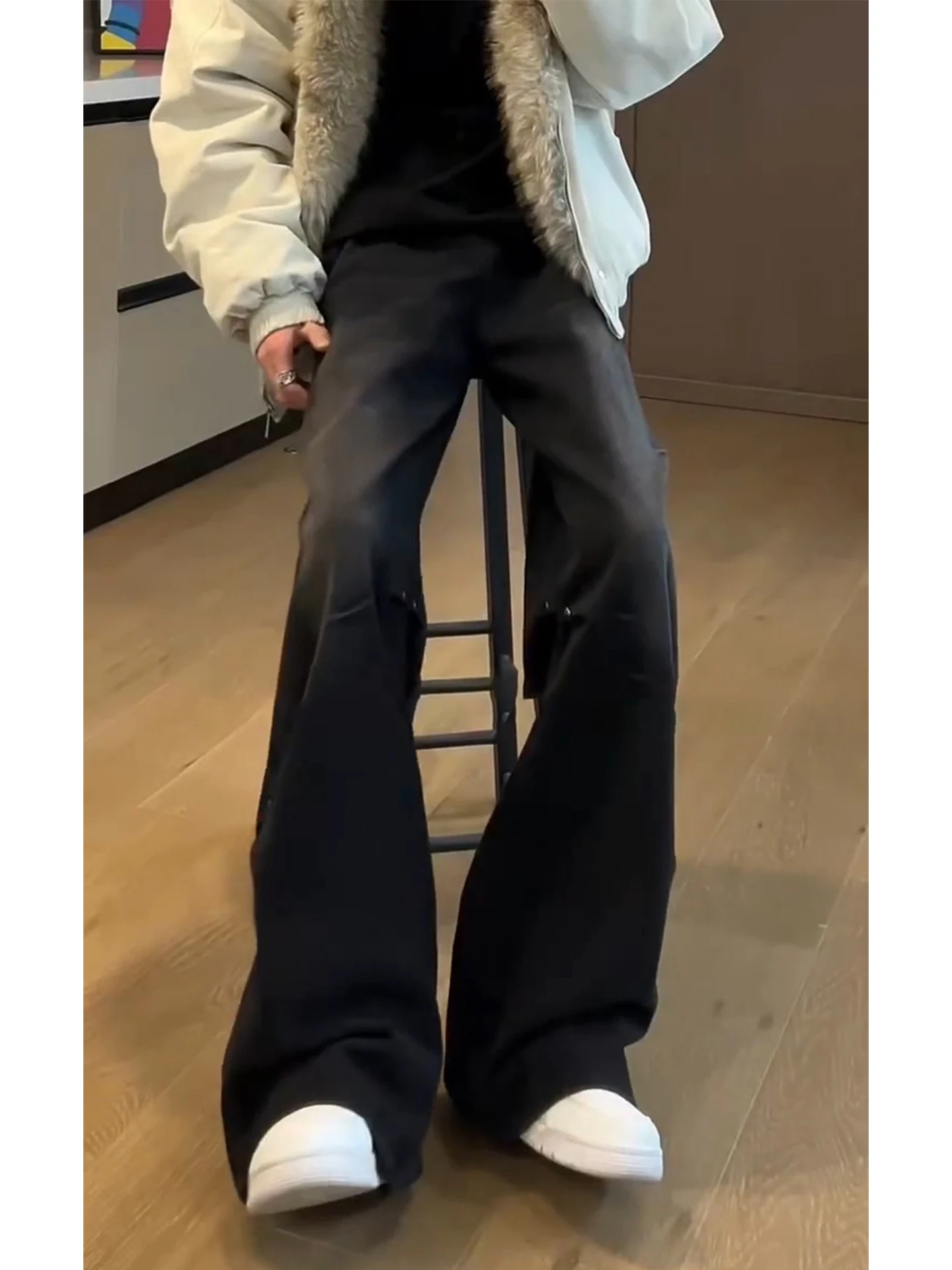 

American Sle Pleated Bent Knife Rivet Jeans Men Deconstructed Straight Leg Wide Leg Pants High Street Vibe Lift High Waist ...