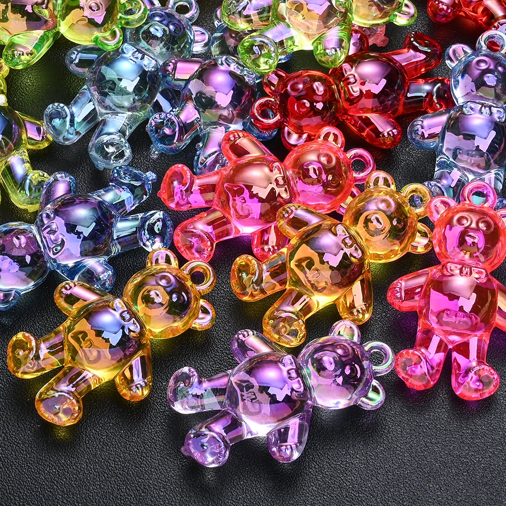 5 Stück gemischte Farben, transparente AB-Acryl-Bärenanhänger, niedliche 3-Stil-Bärenanhänger für Handarbeiten, DIY-Schmuckzubehör – Detail 3