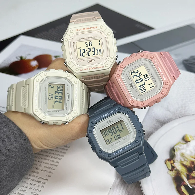 Fashion Square Transparent Electronic Watch Ladies LED Watch Sports Waterproof Electronic Watch Candy Color Student Watch Gift