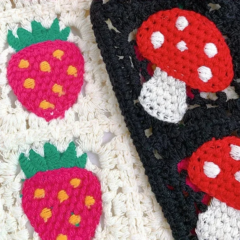 Korean Sweet Strawberry Crochet Triangle Headband Women Spring Summer Travel Photo Bandana Towel Hair Accessories