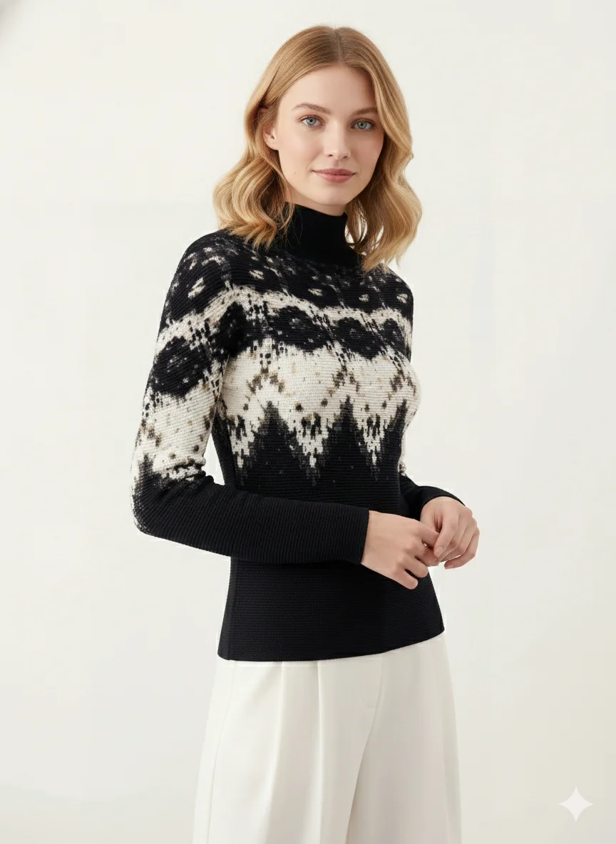 

Miyake Pleated 2026 Spring and Fall New Half-high Neck Printed T-shirt Bottoming Shirt Pleated Female Thin Slim Fashion Tops