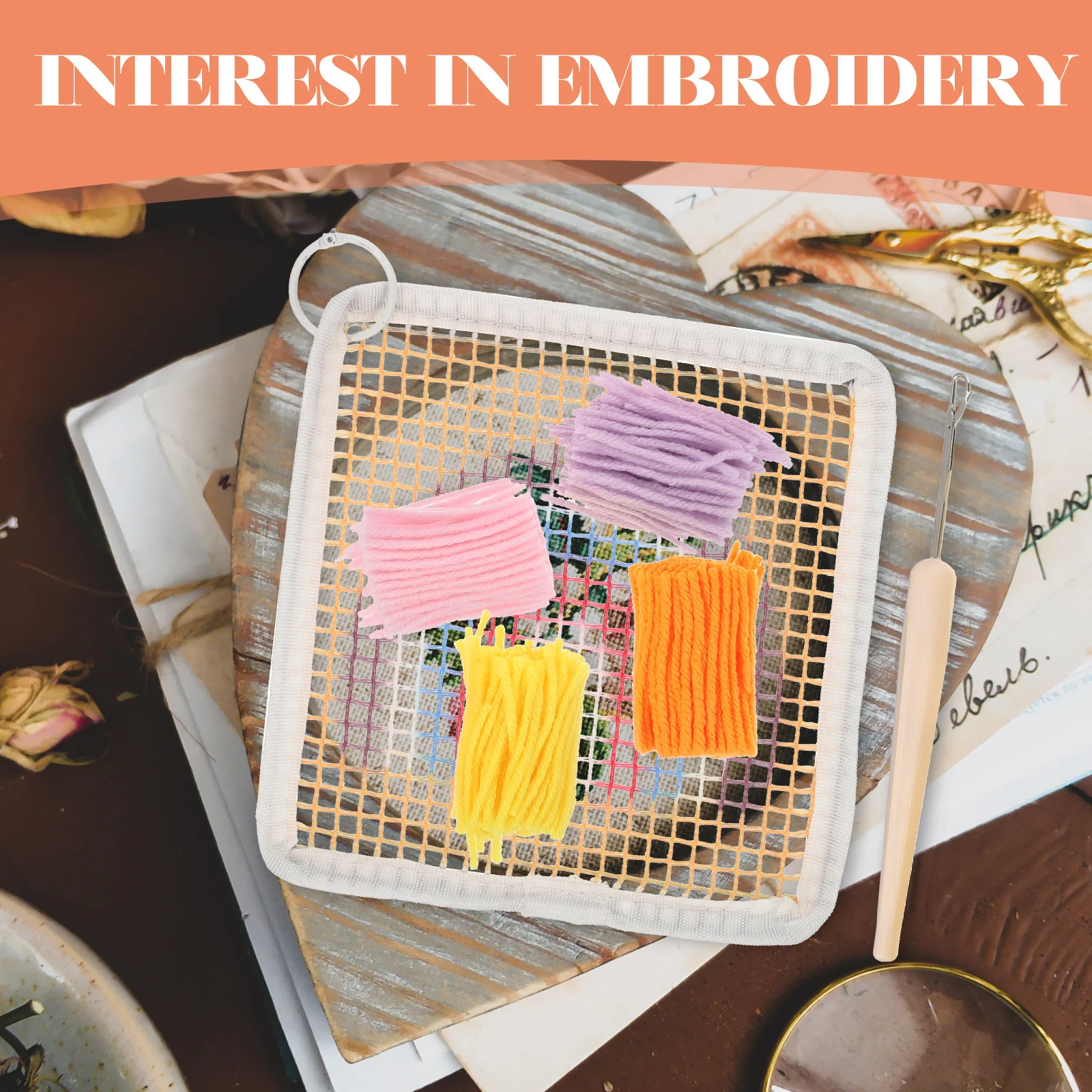 

DIY Embroidery Coaster Kit Polyester Cotton Mat Material Coaster Set Needlework Cup Mat Tools Latch Hook DIY Accessory