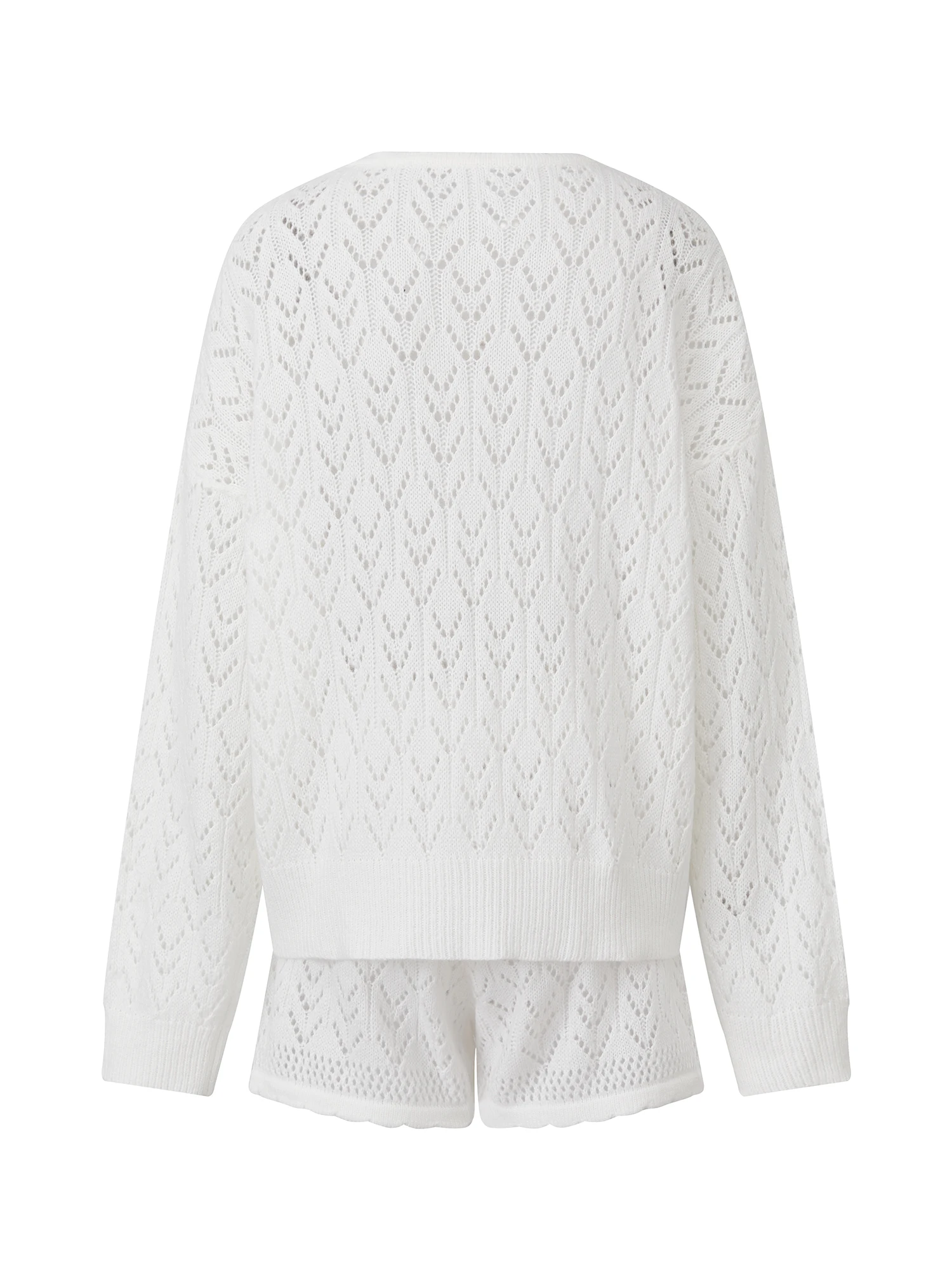 

Women’s Two Piece Knit Outfits Long Sleeve Button Down Cardigan Tops and Shorts Set Loungewear