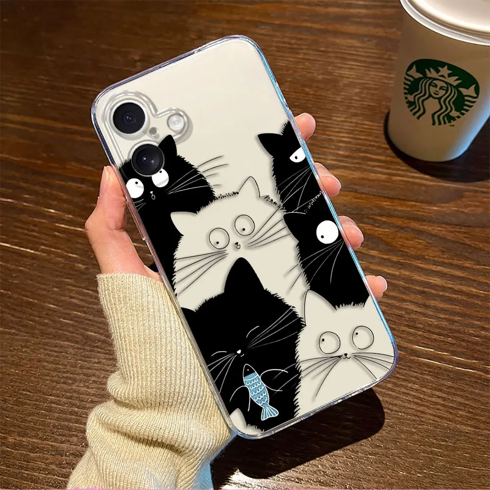 

Cartoon Art Black Cat Clear Phone Case For Samsung Galaxy S26 S25 S24 S23 S22 S21 S20 FE S10 PLUS ULTRA EDGE DIY Case Shell Capa