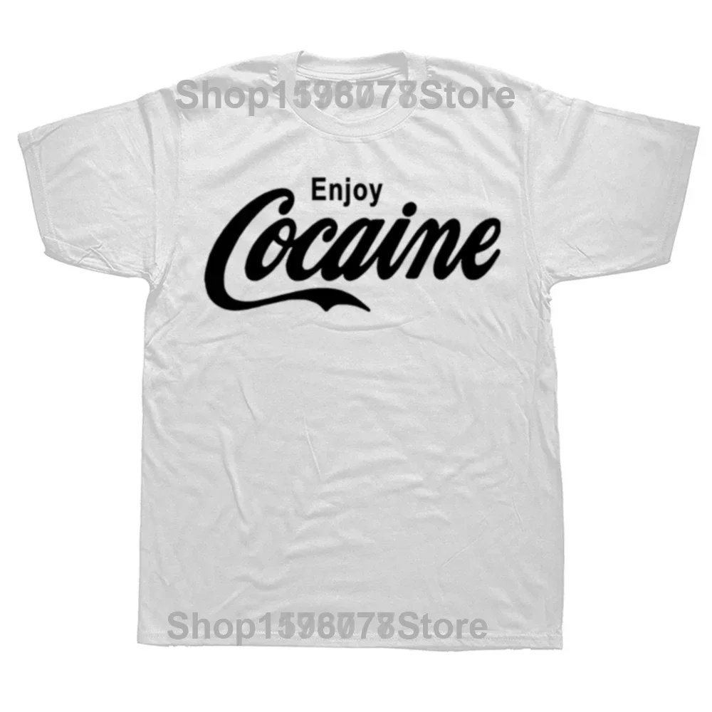 Enjoy Cocaine T-Shirt Fashion Funny Birthday Cotton Short Sleeves T Shirts Causal O-neck Tops Tees Hip Hop Men Clothes