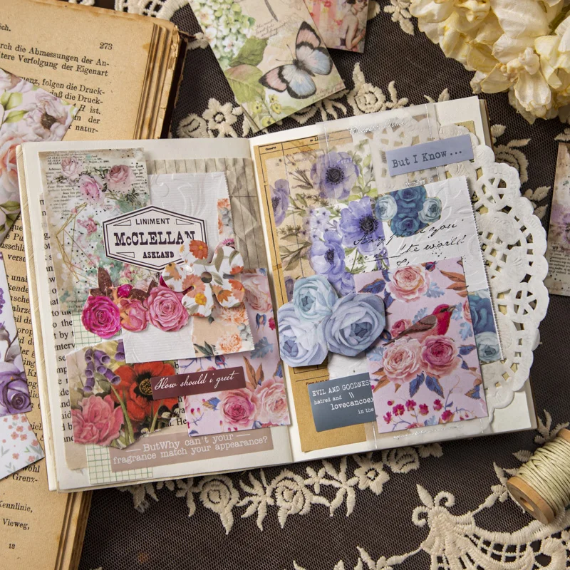 100pcs/pack Floral Decor Stickers Book Butterfly Sticker Collage Junk Journal DIY Scrapbooking Ins Sticker Stationery
