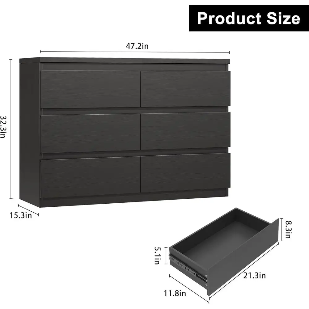 Double Drawer Storage Cabinet - Black, Smooth Metal Rails, for Bedroom, Closet, Living Room, Hallway, Entryway, Wood Storage