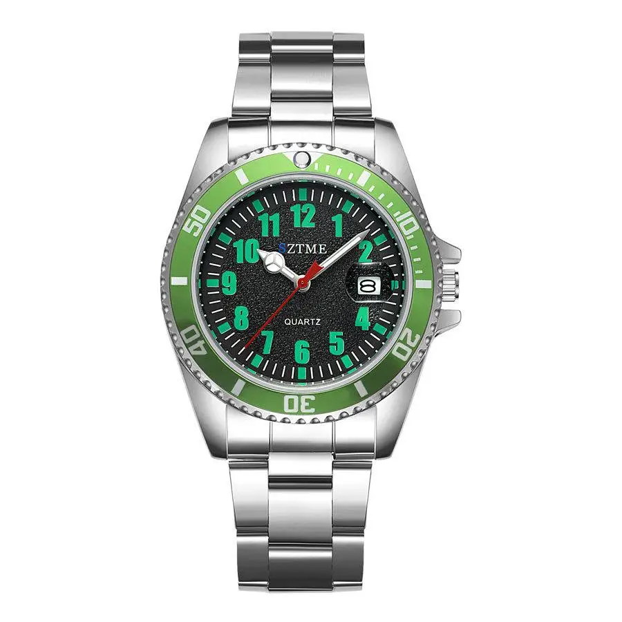 New burst men's fashion steel belt watch luminous pointer function with calendar quartz watch