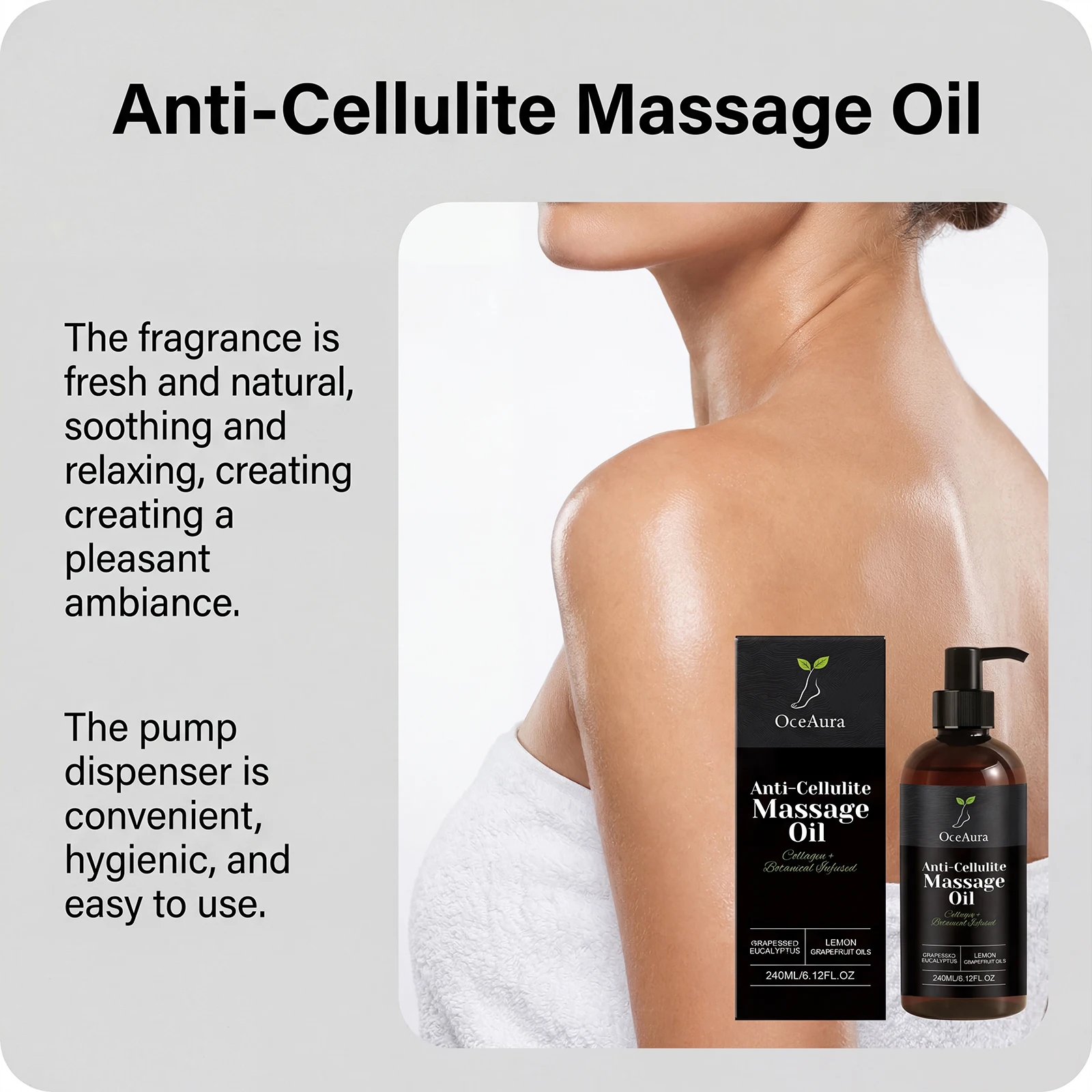 OceAura Anti Cellulite Massage Oil Collagen Grapefruit Essential Oil Firming Lifting Tighten Nourish Dry Skin Body Skin Care Oil