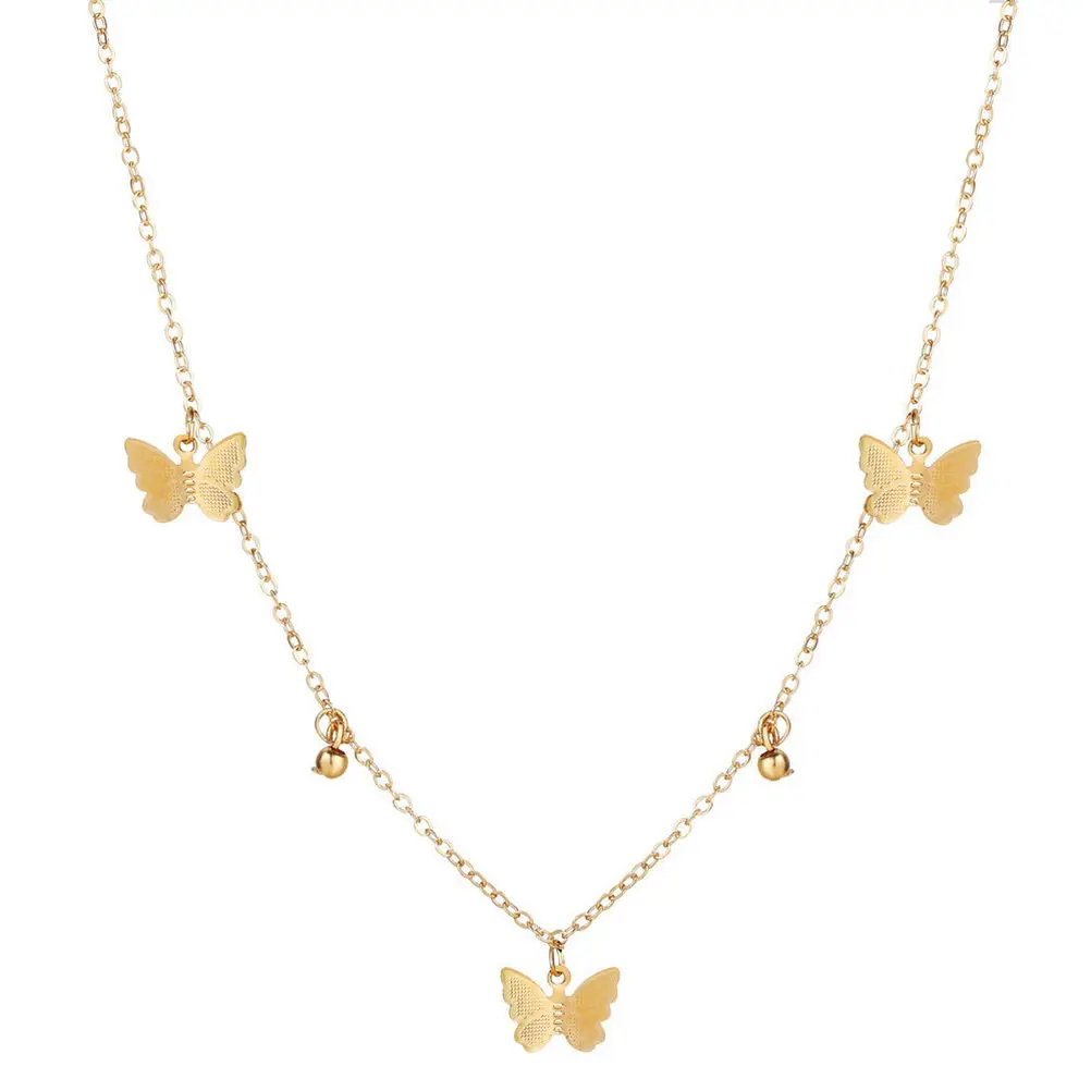 1Pcs Dainty Butterfly Necklace Women Double Layer Metal Pendant Adjustable Length Rust Resistant Elegant Jewelry for Party Work