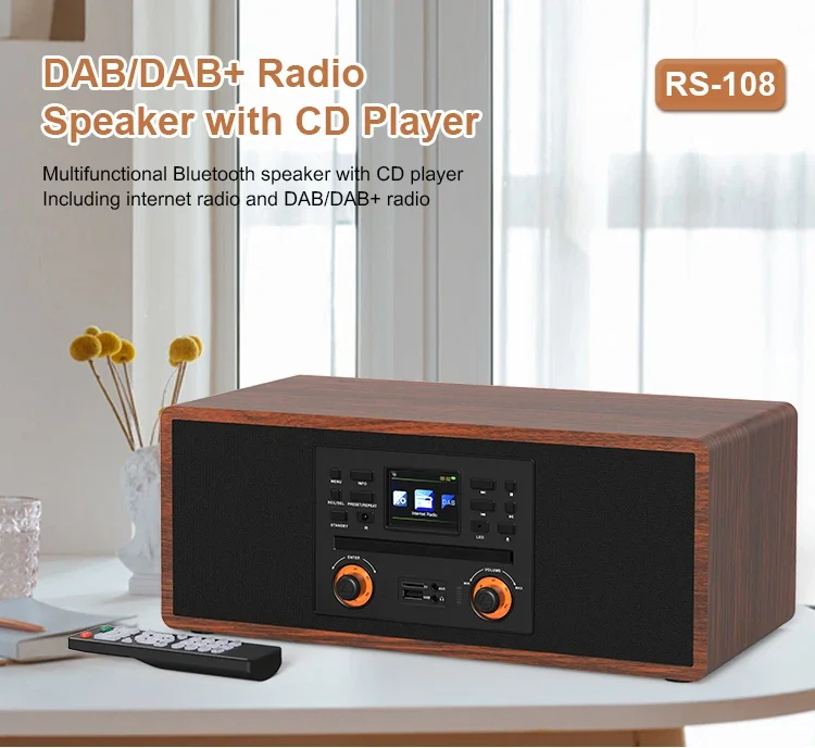 RS-108 Series Retro Modern Luxury Desktop DAB FM Radio CD Bluetooth USB/TF Card MP3 Player Phonograph Vinyl Record Player