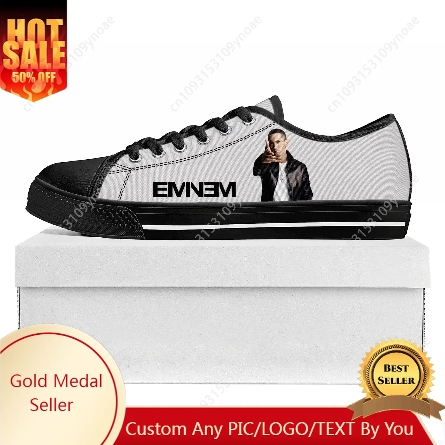 

Eminem Rapper Hip Hop Low Top Popular Sneakers Teenager Mens Womens High Quality Canvas Couple Shoes Custom Music Black Shoe